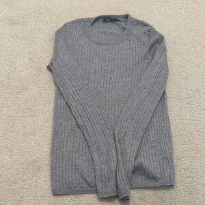 JENNI KAYNE - Gray Ribbed Long Sleeve Sweater